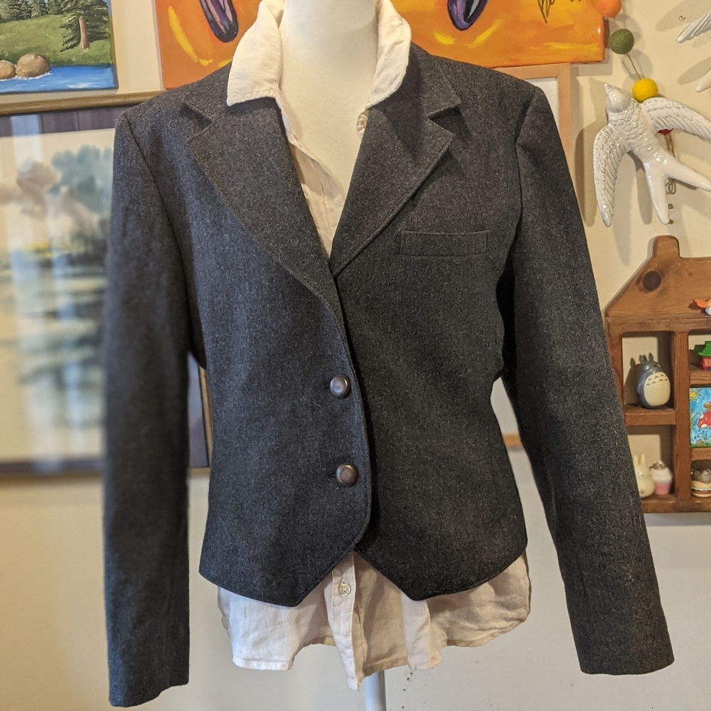 Miss Pendleton Dark Gray Wool Cropped Blazer Sz 10 - image 3